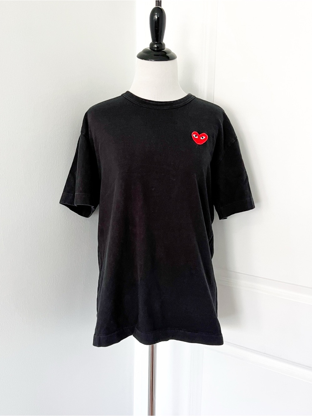 Comme des Garçons Black Tee with Red Heart Patch